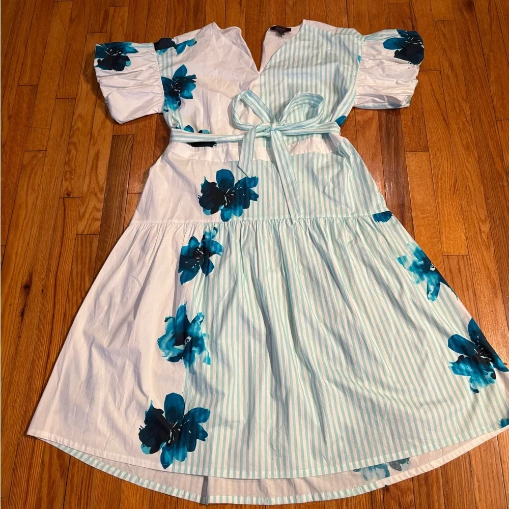 C. Wonder by Christian Siriano XL Striped Floral Puff Sleeve Dress - Picture 2 of 9